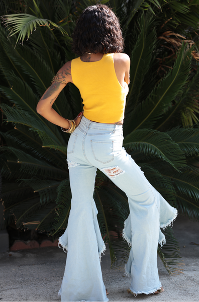 MUSTARD YELLOW CRISS CROSS CROP TOP