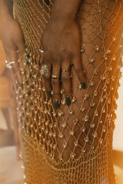 Handmade Bronze Goddess Crochet Dress