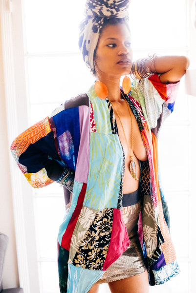 Mixed Print Throw Jacket