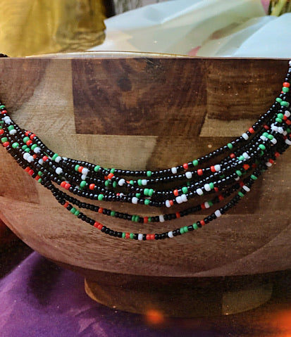 Black, Red, Green, & White Waist Beads