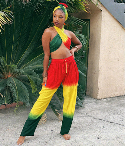 Baecation Me Please Red, Green, and Yellow Wide Leg Pants