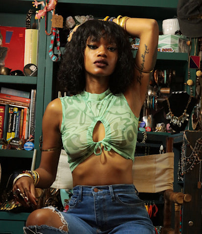 Green Mesh Keyhole Croptop