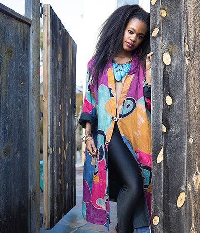 Blue Mixed Print Throw Jacket