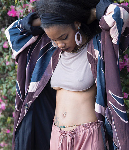 Blue Mixed Print Throw Jacket