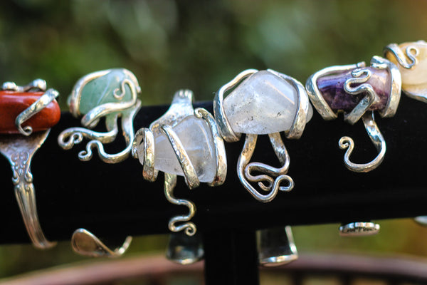 Sterling Silver + Natural Stone Fork Bracelet