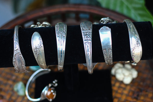 Sterling Silver + Natural Stone Fork Bracelet