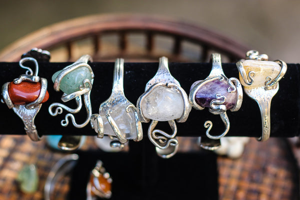 Sterling Silver + Natural Stone Fork Bracelet