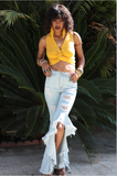 MUSTARD YELLOW CRISS CROSS CROP TOP