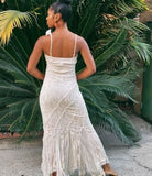 Vintage Velvet Pearl White Dress