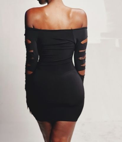 Black Off the Shoulder Ripped Body-Con Dress