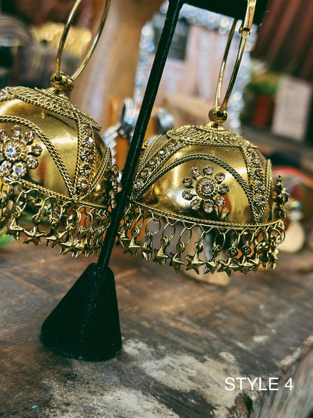 INDIAN BELL EARRINGS - EXTRA LARGE GOLD PLATED JHUMAKAS