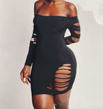 Black Off the Shoulder Ripped Body-Con Dress