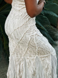 Vintage Velvet Pearl White Dress