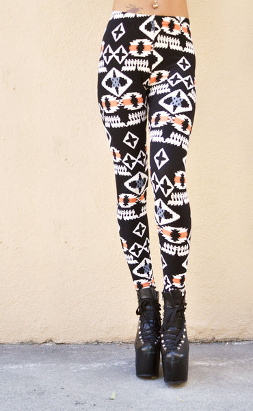 Black White Stripes Tribal Patterns Leggings - BH28978BLK