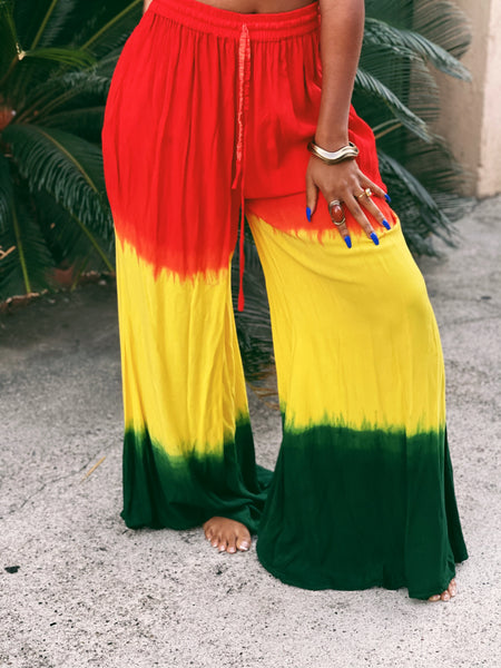 Baecation Me Please Red, Green, and Yellow Wide Leg Pants