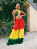 Baecation Me Please Red, Green, and Yellow Wide Leg Pants